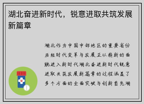 湖北奋进新时代，锐意进取共筑发展新篇章